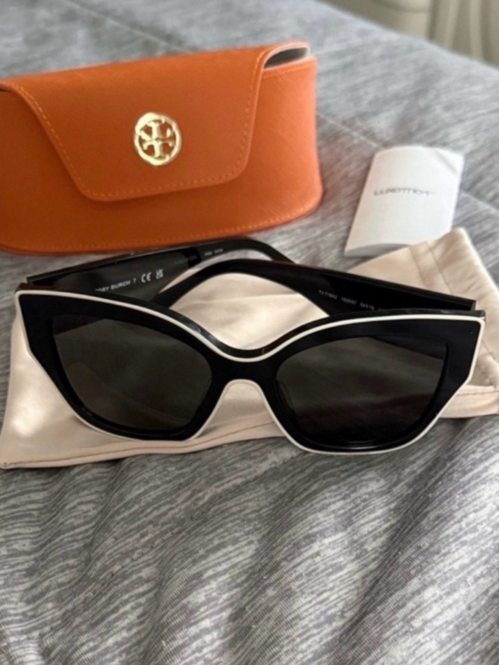 Tory Burch Black Cat-Eye Sunglasses with White Trim NWT & box